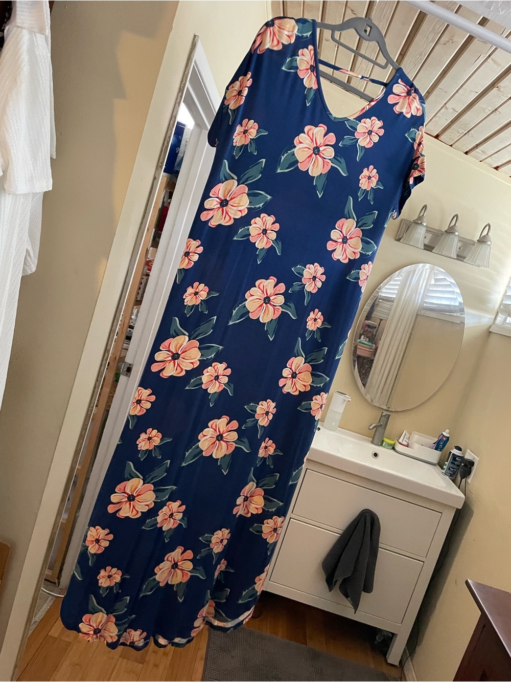 LuLaRoe Navy Maxi Dress with Pink Floral Print
